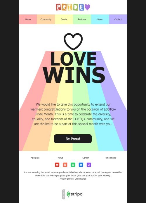 LGBTQ Pride Month email template "Love wins" for hobbies industry mobile view