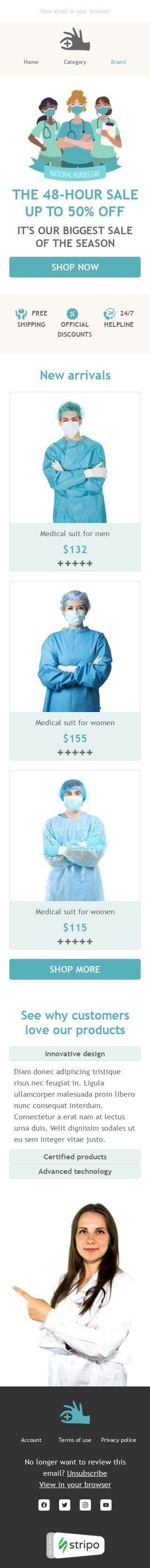 Modelo de E-mail de «Traje médico» de Dia internacional da enfermagem para a indústria de Saúde e beleza Visualização de dispositivo móvel