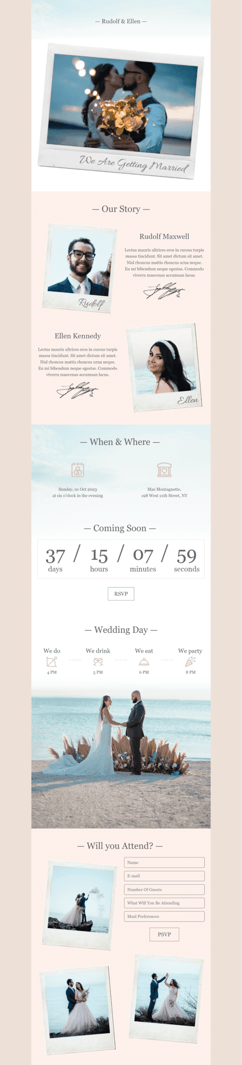 Wedding Invitation Email Template "We are getting married" for Photographer industry mobile view