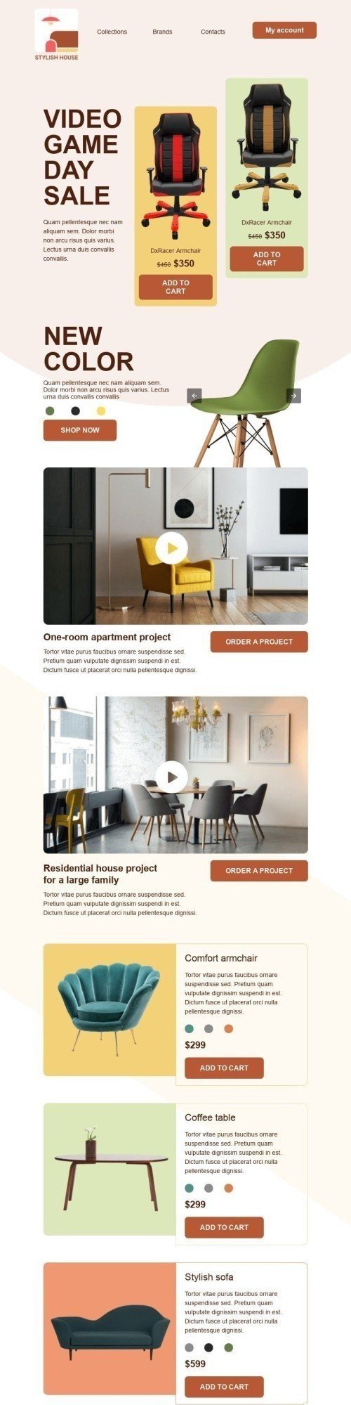 Videospieltag E-Mail-Vorlage «Stilvolles Haus» für Möbel, Innenausstattung & DIY-Branche mobile view