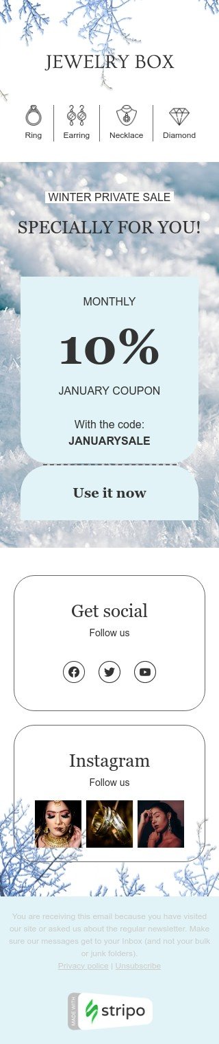 Modello email Inverno «Vendita privata invernale» per il settore industriale di gioielleria Visualizzazione mobile