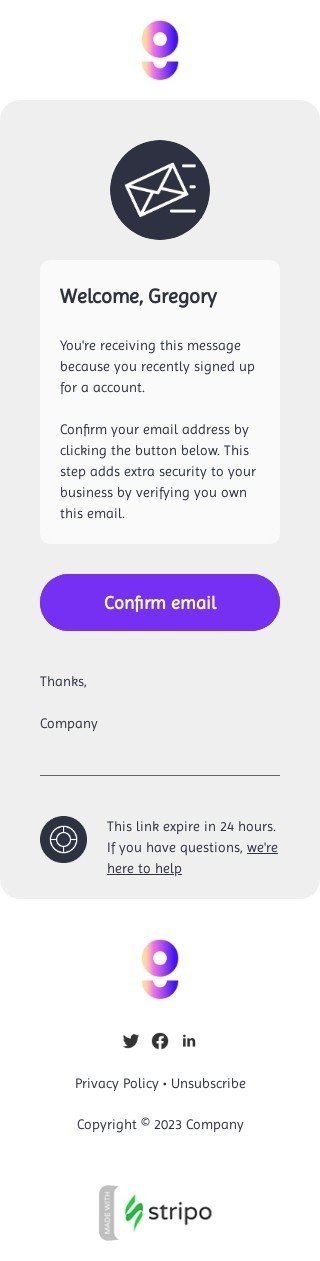 SaaS email template "Account registration" for business industry mobile view