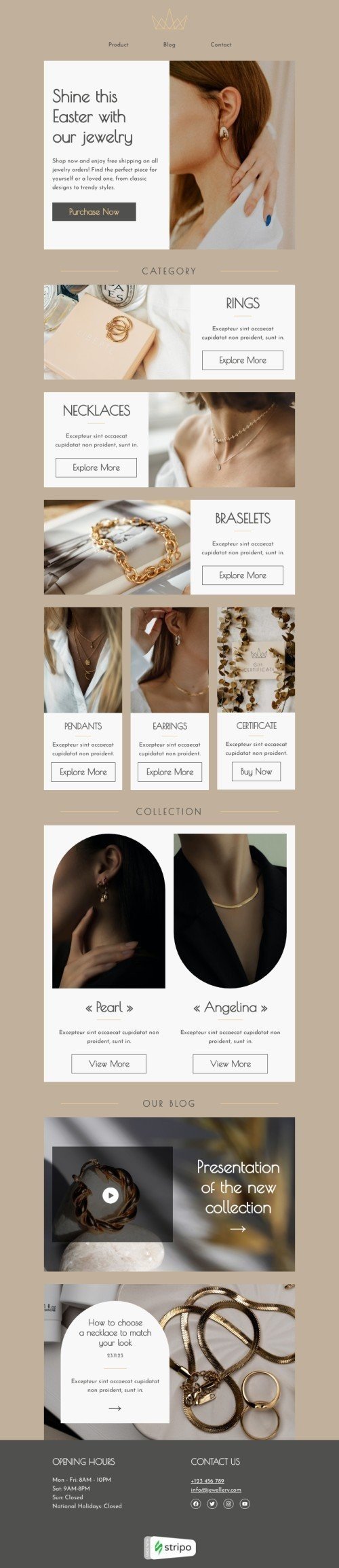 Easter email template "Shine this Easter" for jewelry industry mobile view