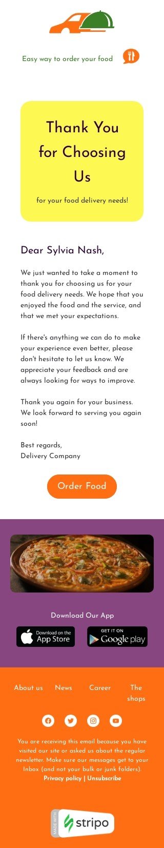 Modello email header «Grazie per averci scelto» per il settore industriale di cibo Visualizzazione mobile