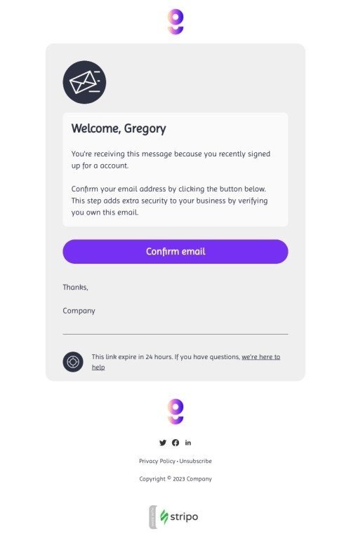 SaaS email template "Account registration" for business industry desktop view