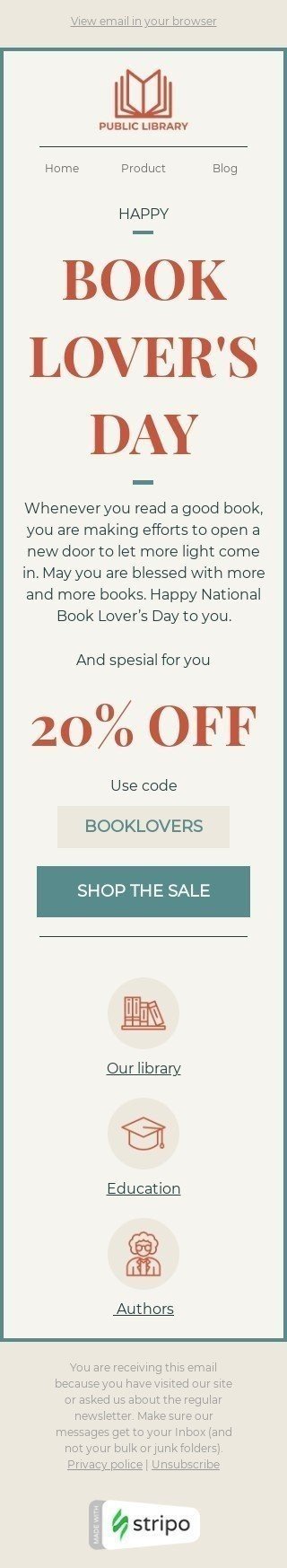 Book Lovers Day Email Template "Our library" for Books & Presents & Stationery industry mobile view