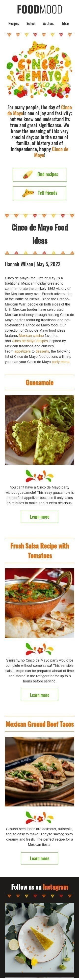 Modèle de courrier électronique Cinco de Mayo «Recette de salsa fraîche» pour le secteur Nourriture Affichage mobile