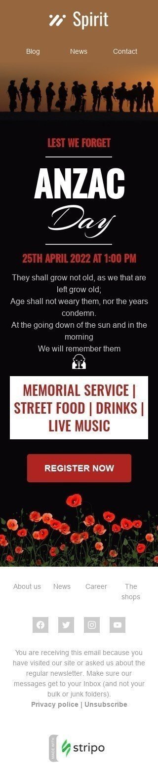 Anzac Day Email Template "We will remember them" for Events industry mobile view