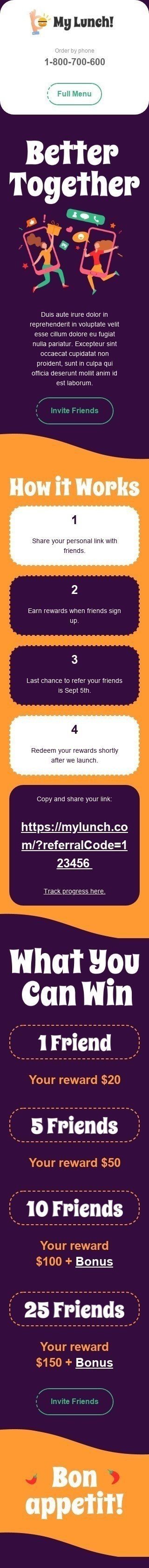 Referral Email Template “Better Together” for Food industry mobile view