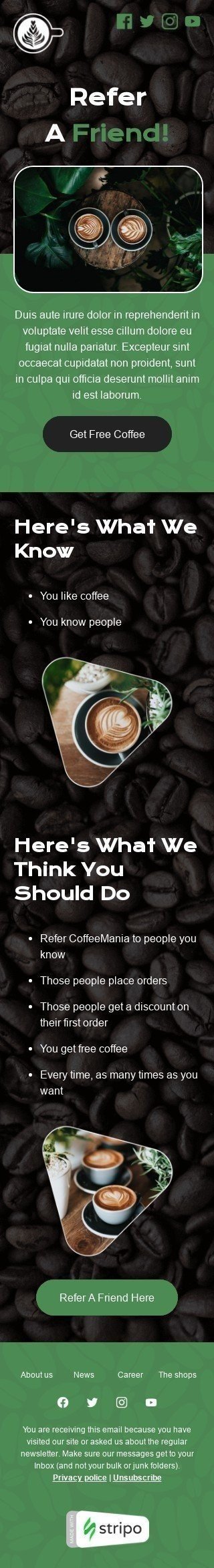 Шаблон листа «Ось що нам відомо» тематики Реферальнi листи для індустрії «Напої та Кава» мобільний вигляд
