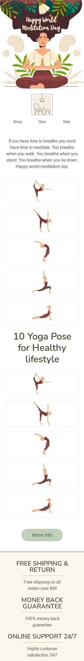 Plantilla de correo electrónico «10 postura de yoga» de Dia mundial de la meditacion para la industria de Muebles, interior y bricolaje Vista de móvil