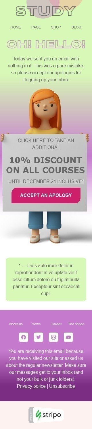 Modèle de courrier électronique Excuses «Accepter des excuses» pour le secteur Éducation Affichage mobile