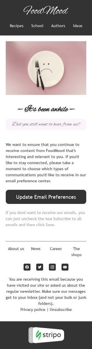 Retention & Reactivation Email Template "It's been awhile" for Food industry mobile view