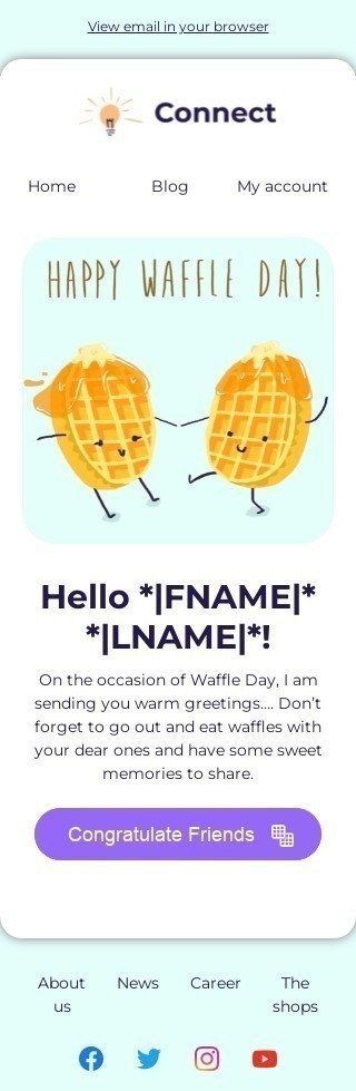 Modelo de E-mail de «Parabenize os amigos» de Dia Nacional do Waffle para a indústria de Hobbies Visualização de dispositivo móvel