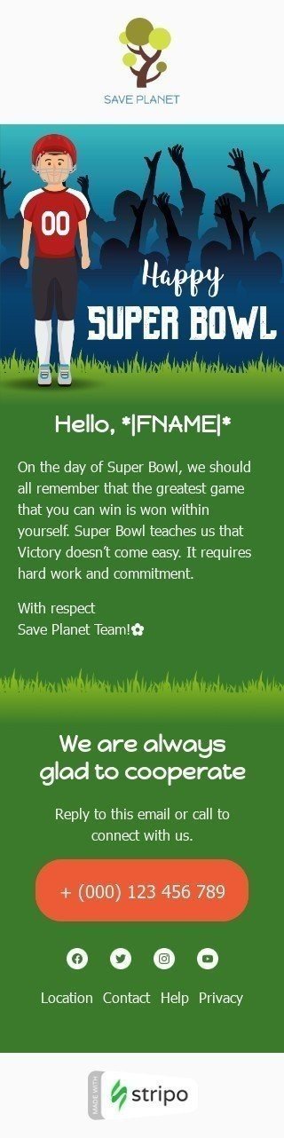 Super Bowl Email Template "Victory doesn’t come easy" for Sports industry mobile view