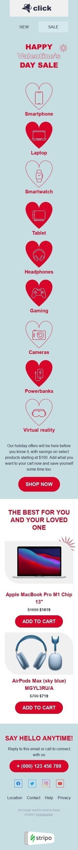 Modello Email San Valentino «Cuori amorevoli» per il settore industriale di Gadget Visualizzazione mobile
