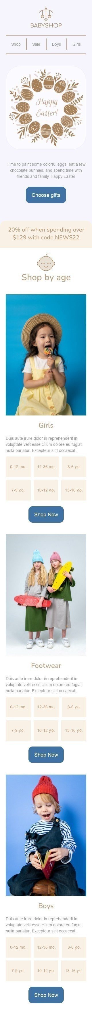 Modèle de courrier électronique Pâques «Il est temps de peindre des œufs colorés» pour le secteur Produits pour Enfants Affichage mobile