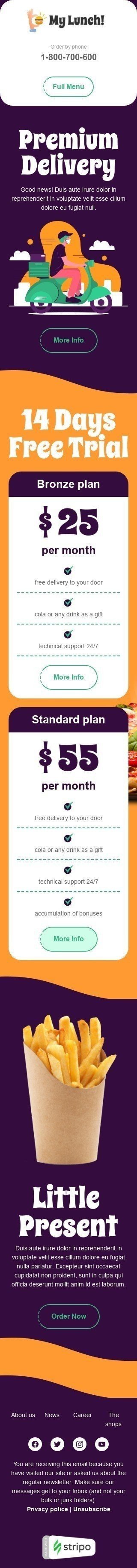 Modelo de E-mail de «Entrega premium» de Lista de preços para a indústria de Alimentação Visualização de dispositivo móvel