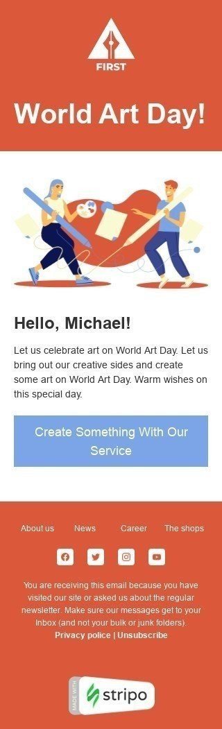 World Art Day Email Template "Create some art" for Design industry mobile view