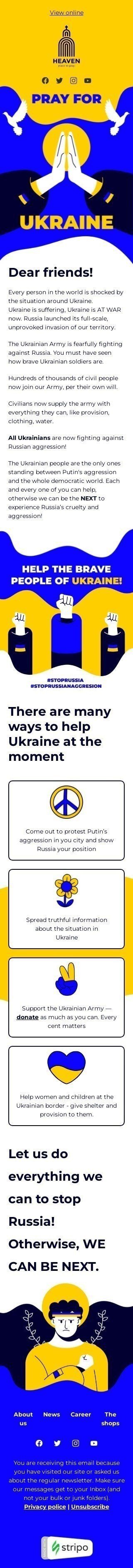 The “Stand with Ukraine” email template Ansicht auf Mobilgeräten