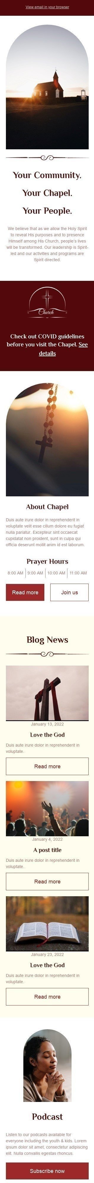 Промо шаблон письма «Ваша часовня» для индустрии «Церковь» мобильный вид