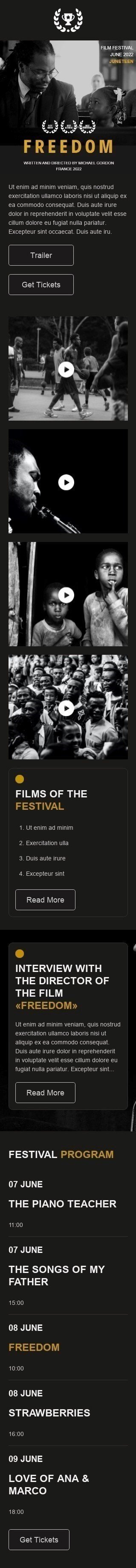 Modelo de E-mail de «Festival de Cinema» de Juneteenth para a indústria de Filmes Visualização de dispositivo móvel