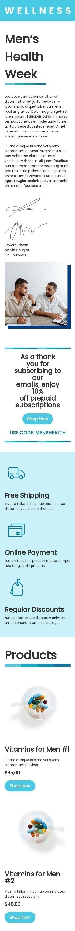 Modelo de E-mail de «Vitaminas para homens» de Semana da Saúde Masculina para a indústria de Saúde e beleza Visualização de dispositivo móvel
