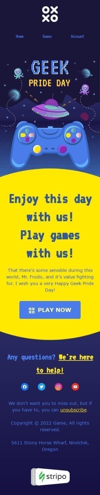 Geek Pride Day Email Template "Play games with us" for Hobbies industry mobile view