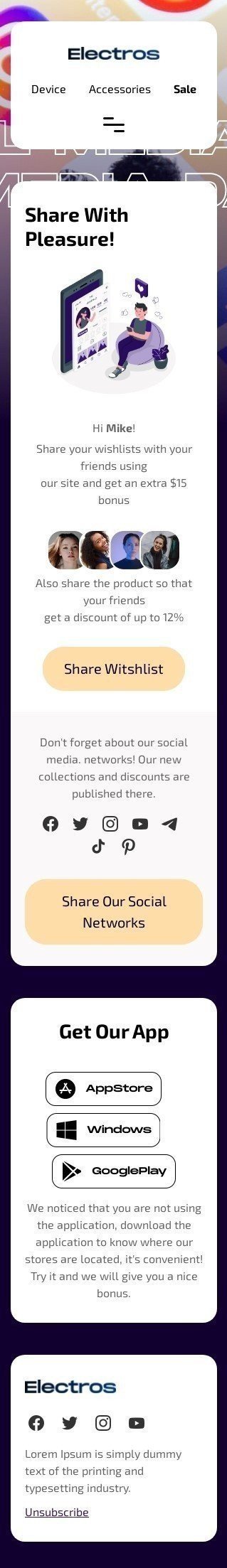 Modèle de courrier électronique Journée des médias sociaux «Partagez vos listes de souhaits pour un bonus» pour le secteur Commerce électronique Affichage mobile