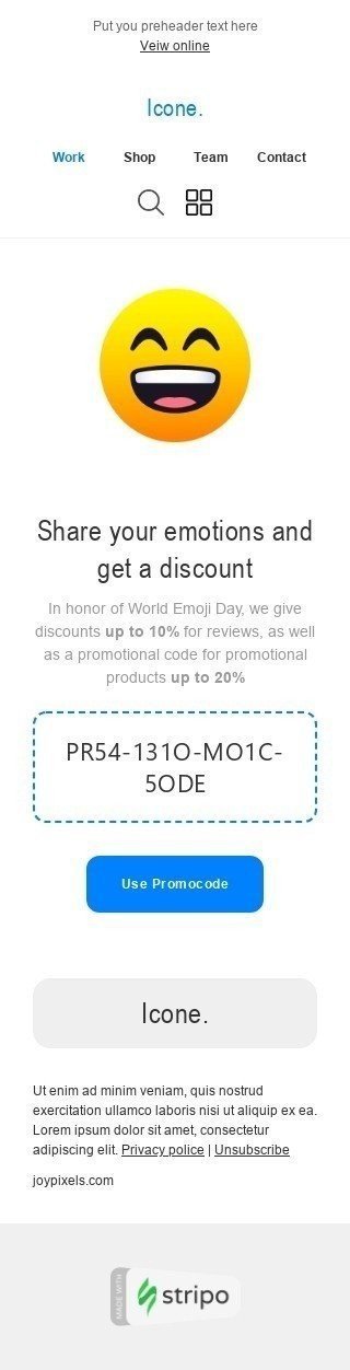 Welt-Emoji-Tag E-Mail-Vorlage «Teilen Sie Ihre Emotionen» für Möbel, Innenausstattung & DIY-Branche Ansicht auf Mobilgeräten