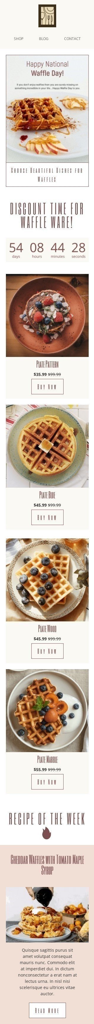 National Waffle Day Email Template "Choose beautiful dishes for waffles" for Furniture, Interior & DIY industry mobile view