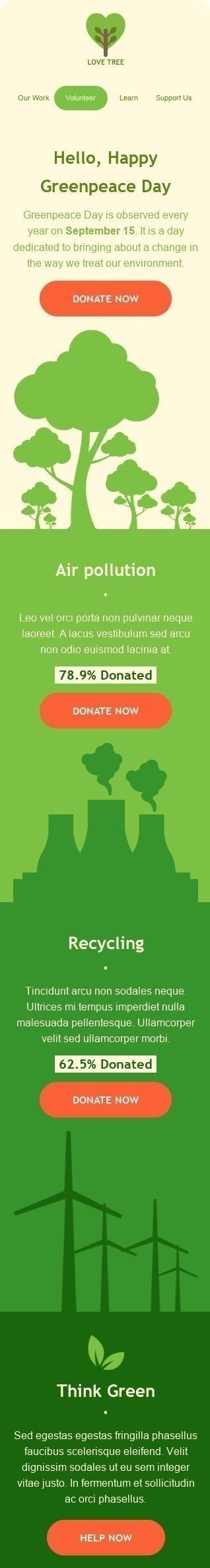 Modèle de courrier électronique Greenpeace Day «Bonne Journée Greenpeace» pour le secteur Association à but non lucratif et caritative Affichage mobile