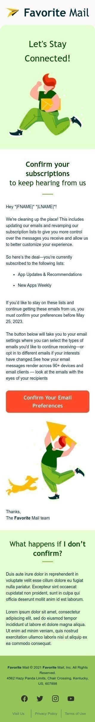 Terms of Service Email Template "Let's stay connected" for Software & Technology industry mobile view