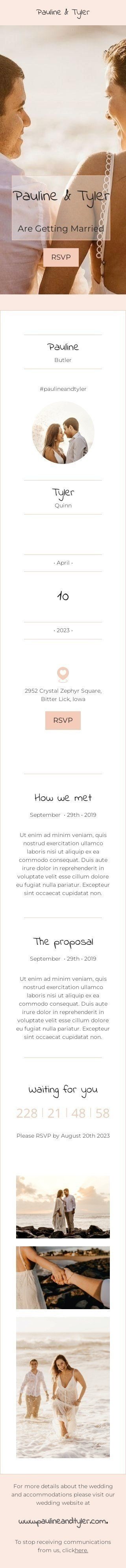 Modèle de courrier électronique Mariage «Pauline et Tyler se marient» pour le secteur Hobbies Affichage mobile