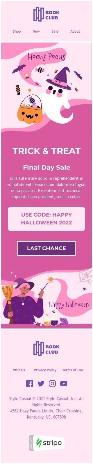 Modèle de courrier électronique Halloween «Trick and Treat» pour le secteur Livres & Cadeaux & Papeteries Affichage mobile