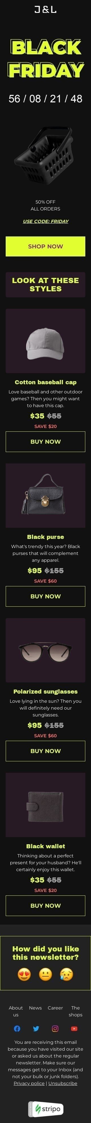 Black Friday Email Template "Look at these styles" for Fashion industry mobile view