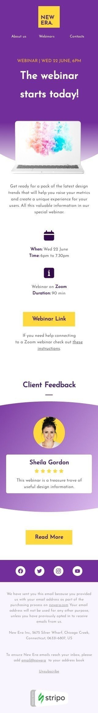 Confirmation email template "Webinar reminder" for webinars industry mobile view