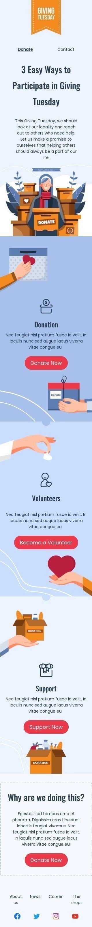 Dienstag geben E-Mail-Vorlage «3 einfache Wege» für Gemeinnützig & Wohltätigkeit-Branche Ansicht auf Mobilgeräten