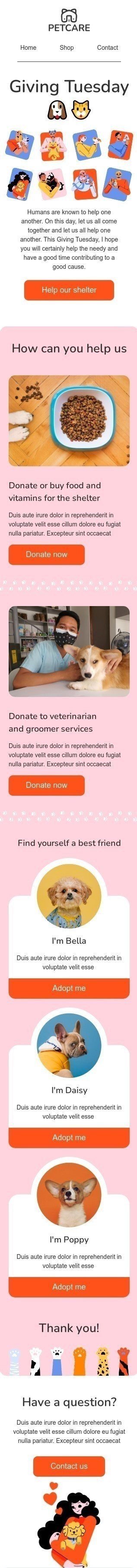 Modèle de courrier électronique Donner mardi «Aidez notre refuge» pour le secteur animaux Affichage mobile