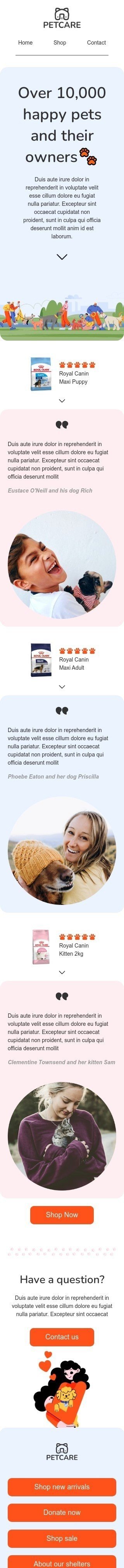 Modèle de courrier électronique promo «Plus de 10 000 animaux heureux» pour le secteur animaux Affichage mobile