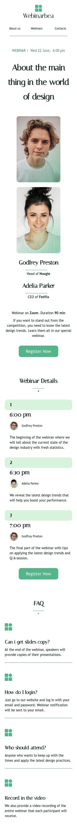 Promo email template «World of design» for webinars industry mobile view