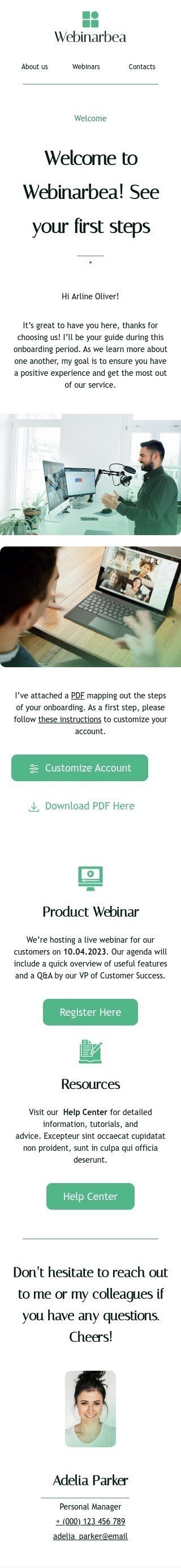 Modèle de courrier électronique promo «Voir vos premiers pas» pour le secteur webinars Affichage mobile