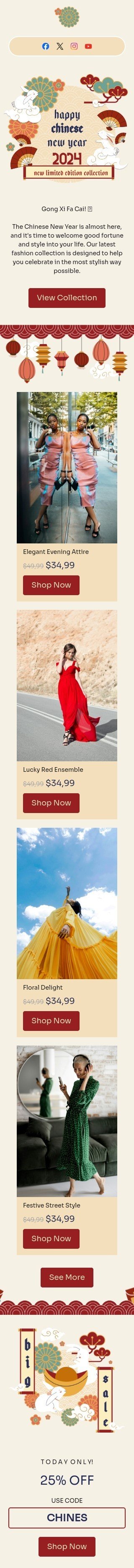 Chinese New Year email template "New limited edition collection" for fashion industry mobile view