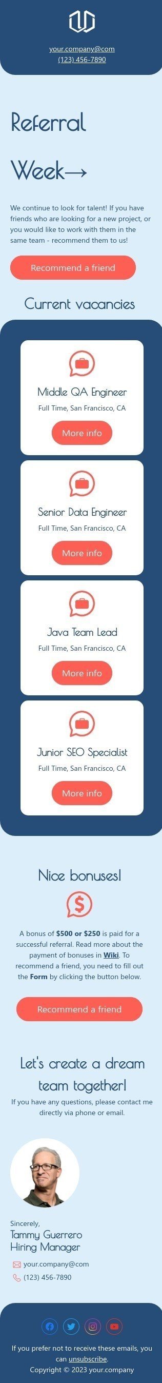 Modello email promo «Offerte di lavoro attuali» per il settore industriale di commercio Visualizzazione mobile