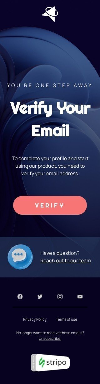 SaaS email template "You're one step away" for business industry mobile view