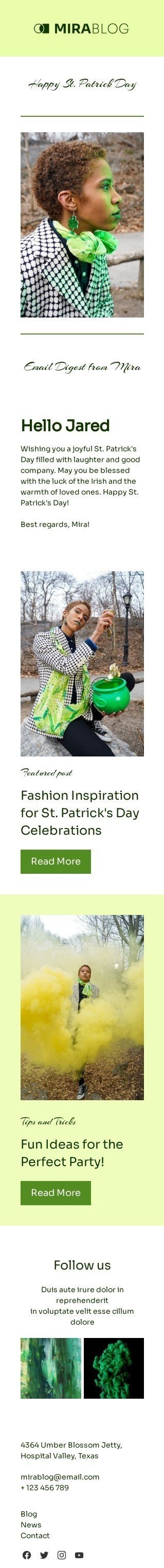 St. Patrick’s Day email template "The luck of the Irish" for publications & blogging industry mobile view
