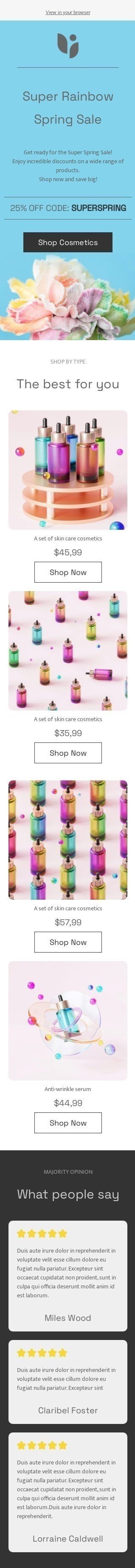 Plantilla de correo electrónico «Súper arcoiris» de primavera para la industria de belleza y cuidado personal Vista de móvil