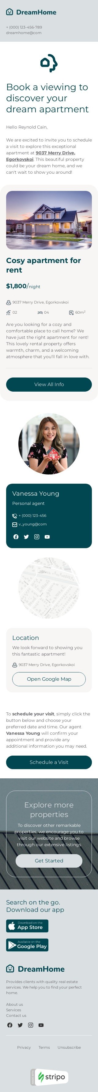 Modello email inviti «Pianificare la visita» per il settore industriale di immobiliari Visualizzazione mobile