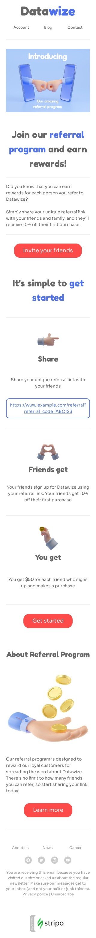 SaaS email template "Our amazing referral program" for software & technology industry mobile view