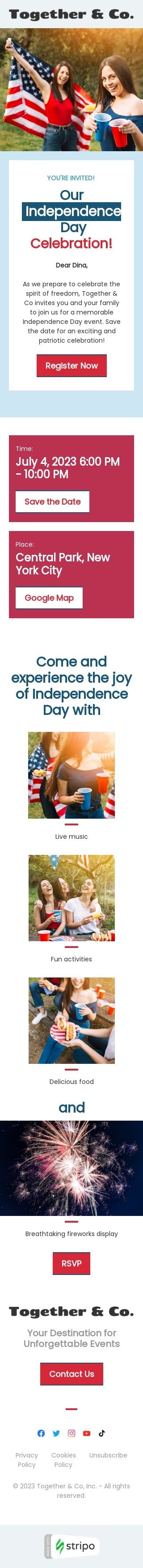 Independence Day email template "Celebrate the spirit of freedom" for hobbies industry mobile view
